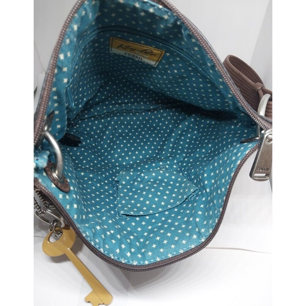 Fossil Key-per Shoulder/Cross Body Purse Adj Strap Coated Canvas 11 x 11.5” - Picture 9 of 11
